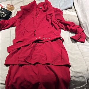 Chic Red Blazer and Pants Set